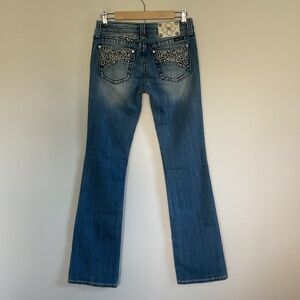 Miss Me Jeans Sz 28 BOOT "PARIS" JP5349B Blue Denim Rhinestone Studded Y2K Biker